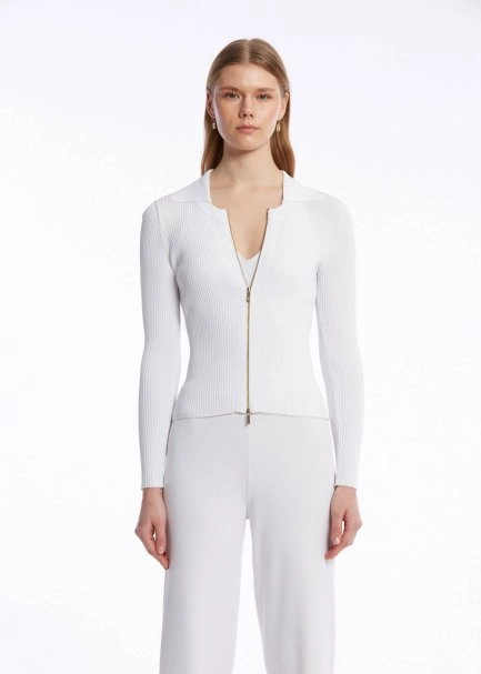 RIBBED WHITE KNIT CARDIGAN - 1