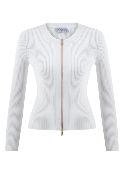 RIBBED WHITE KNIT CARDIGAN - 6