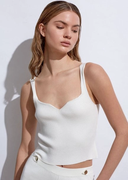 Ribbed White Knit Tank Top - 3