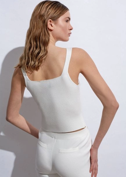 Ribbed White Knit Tank Top - 7