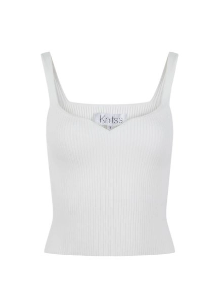 Ribbed White Knit Tank Top - 8