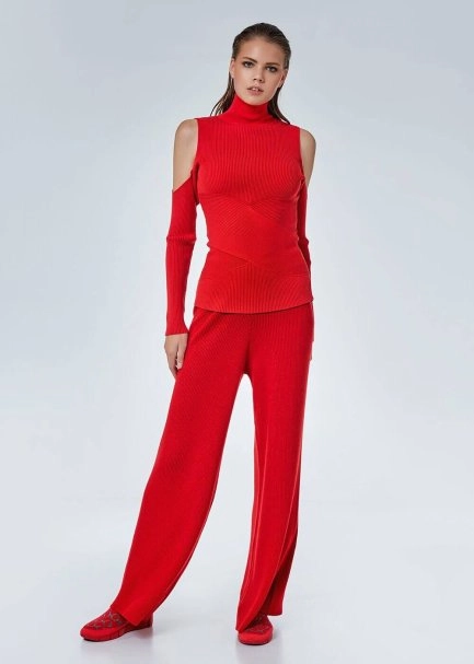Ribli Kırmızı Lurex Triko Pantolon - 1
