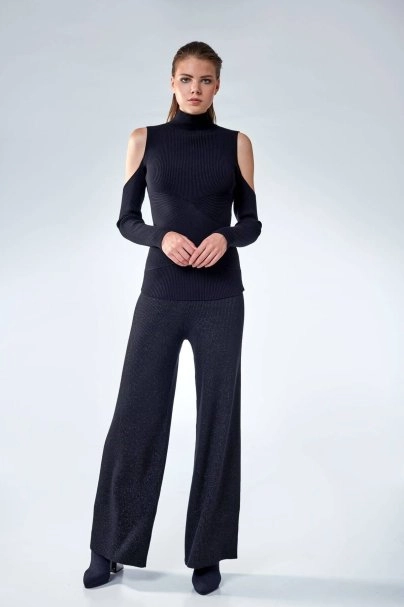 Ribli Siyah Lurex Triko Pantolon - 4