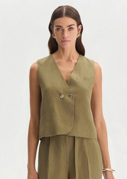 ROSEMARY LINEN DOUBLE BUTTON VEST - 1