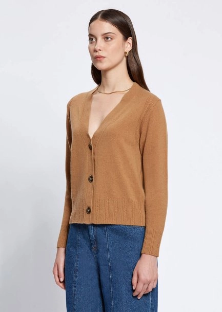 Saç Örgü Detaylı Camel Kaşmir Triko Hırka - 3