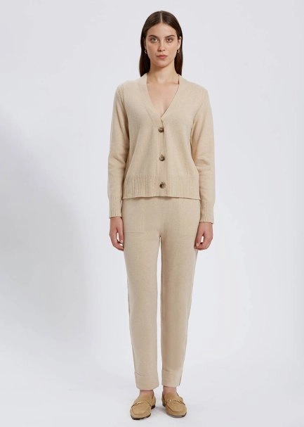 Saç Örgü Detaylı Krem Rengi Kaşmir Triko Hırka - 2