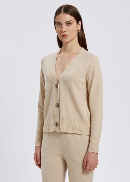 Saç Örgü Detaylı Krem Rengi Kaşmir Triko Hırka - 3