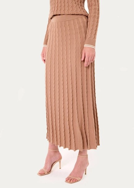 Saç Örgü Midi Boy Camel Triko Etek - 4