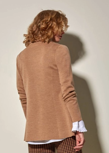 Saf İtalyan Yün Camel Blazer Triko Ceket - 5