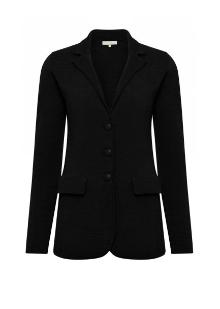 Saf İtalyan Yün Siyah Blazer Triko Ceket - 6