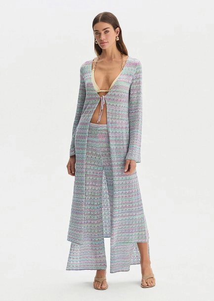 SAFARI COLOR BLOCK SHIMMERY KNIT CAFTAN - 1