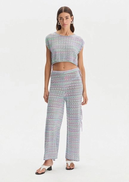 SAFARI COLOR BLOCK SHIMMERY KNIT PANTS - 1