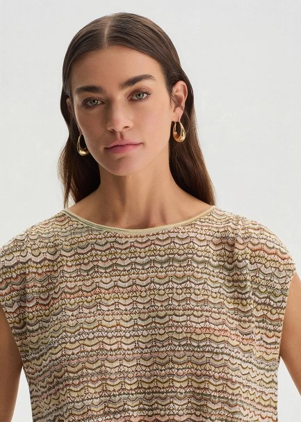 SAFARI COLOR BLOCK SHIMMERY KNIT TOP - 4