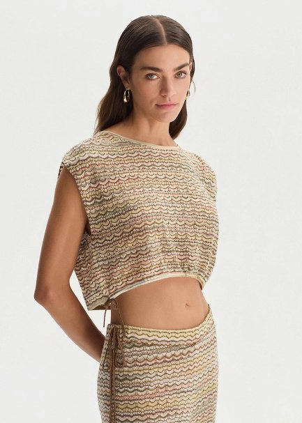 SAFARI COLOR BLOCK SHIMMERY KNIT TOP - 3