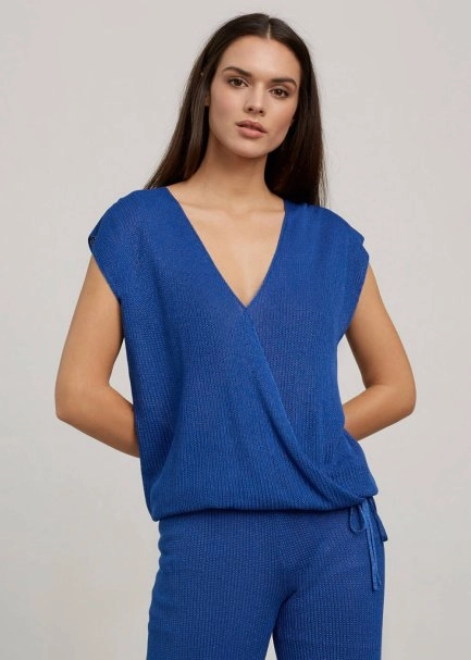 Saks Mavisi İnce Yazlık Triko Pantolon - 5