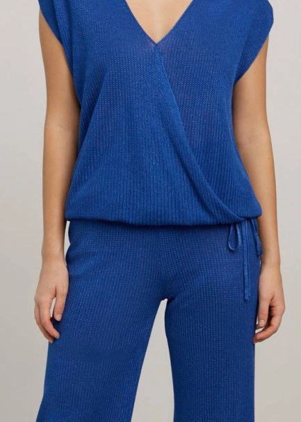 Saks Mavisi İnce Yazlık Triko Pantolon - 7