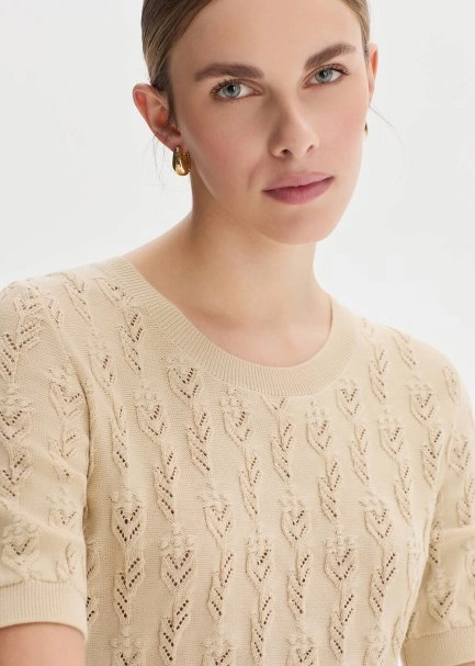 SAND ORGANIC COTTON KNIT TOP - 1