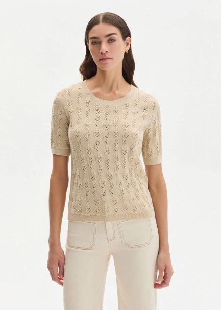SAND ORGANIC COTTON KNIT TOP - 1