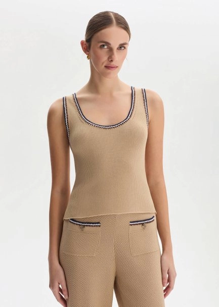 SAND ORGANIC MERSERISE COTTON KNIT TOP - 1