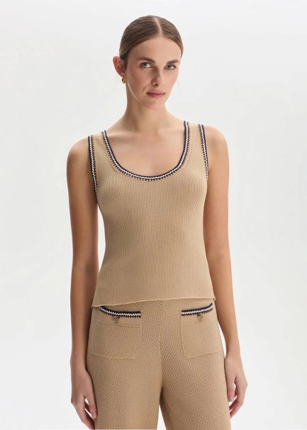 SAND ORGANIC MERSERISE COTTON KNIT TOP - 1