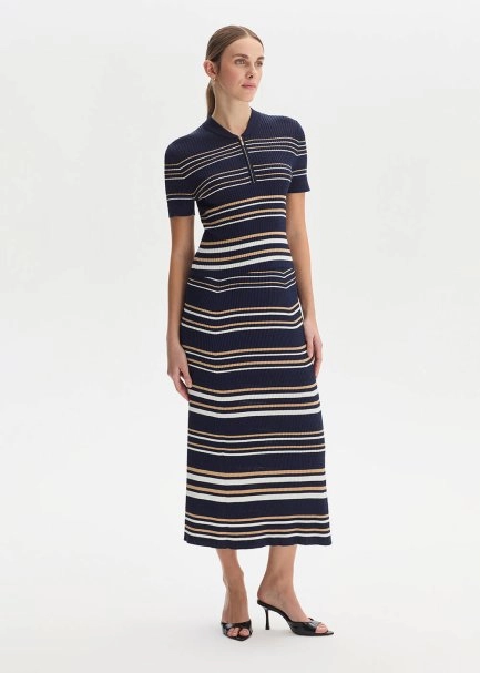 SAND WHITE STRIPE NAVY KNIT SKIRT - 2