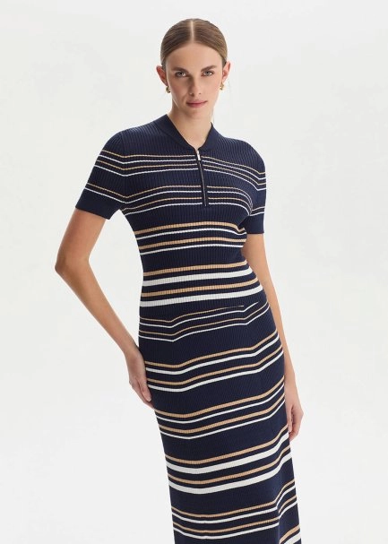 SAND WHITE STRIPE NAVY KNIT SKIRT - 4