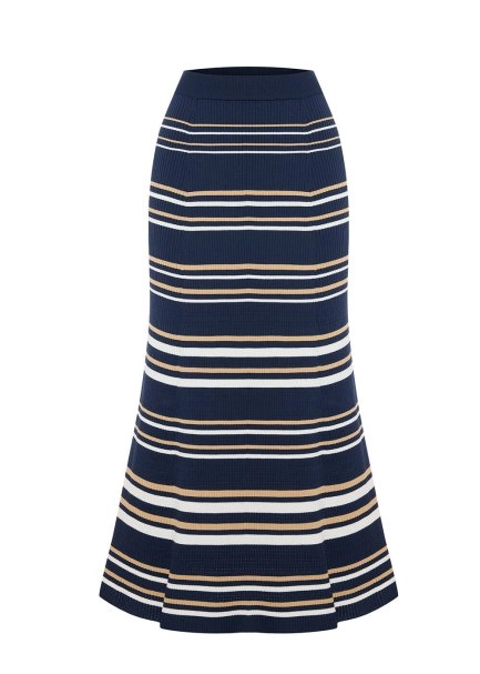 SAND WHITE STRIPE NAVY KNIT SKIRT - 6