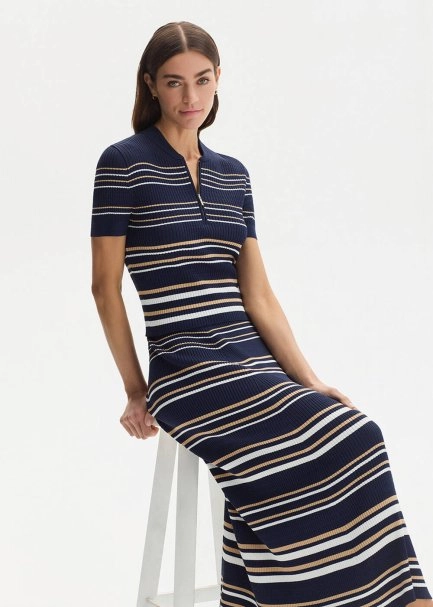 SAND WHITE STRIPE NAVY KNIT SKIRT - 4