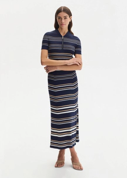 SAND WHITE STRIPE NAVY KNIT SKIRT - 2