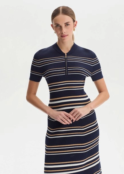 SAND WHITE STRIPE NAVY KNIT TOP - 1