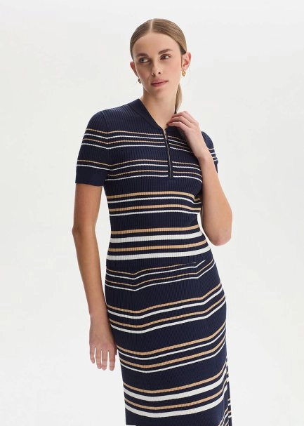 SAND WHITE STRIPE NAVY KNIT TOP - 3