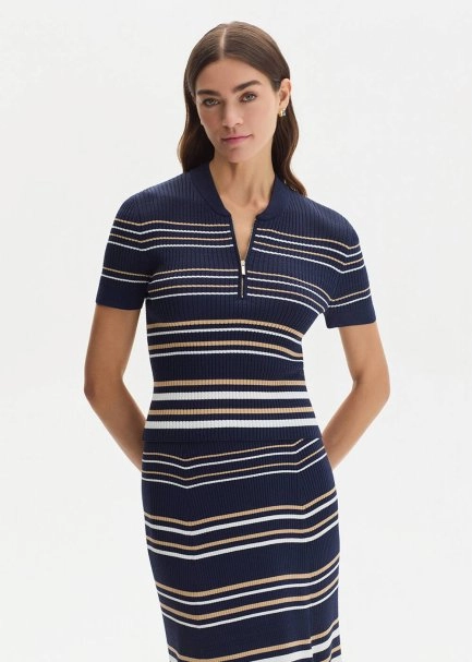 SAND WHITE STRIPE NAVY KNIT TOP - 1