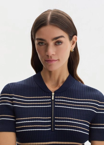 SAND WHITE STRIPE NAVY KNIT TOP - 3