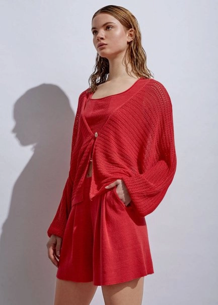 Seashell Button Linen Coral Knit Cardigan - 4