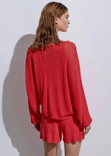Seashell Button Linen Coral Knit Cardigan - 6