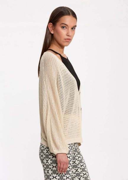 Seashell Button Linen Sand Knit Cardigan - 4