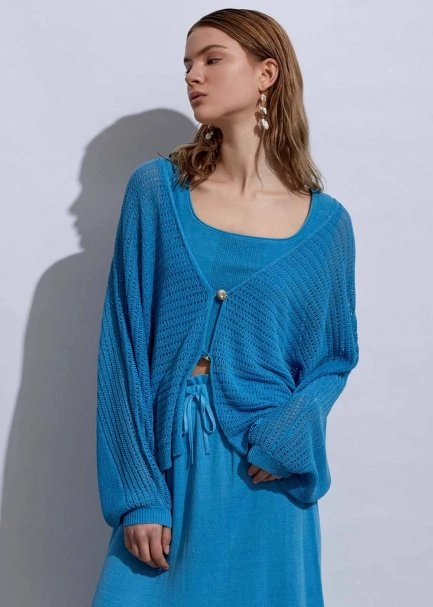 Seashell Button Linen Sky Knit Cardigan - 1