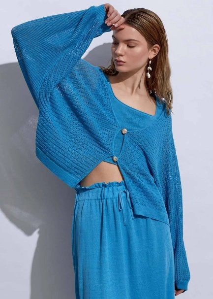 Seashell Button Linen Sky Knit Cardigan - 2