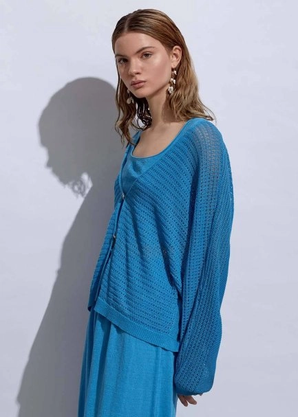 Seashell Button Linen Sky Knit Cardigan - 3