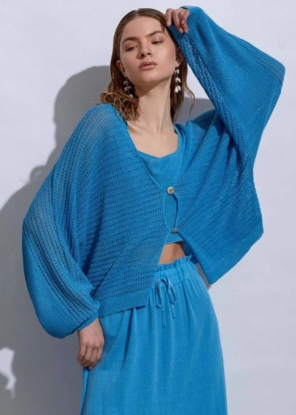 Seashell Button Linen Sky Knit Cardigan - 5