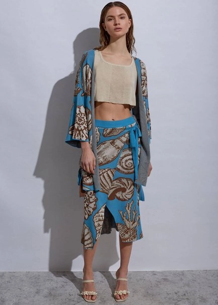 Seashell Patterned Knit Kimono - 2