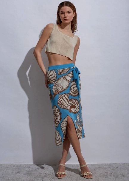 Seashell Patterned Knit Skirt - 4