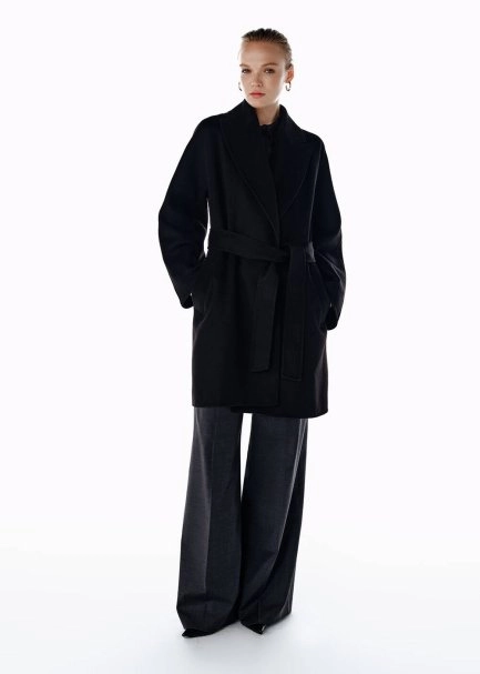 SELF BELTED WOOL COAT BLACK - 3