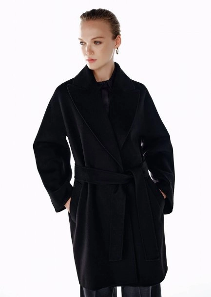 SELF BELTED WOOL COAT BLACK - 4