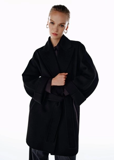 SELF BELTED WOOL COAT BLACK - 2