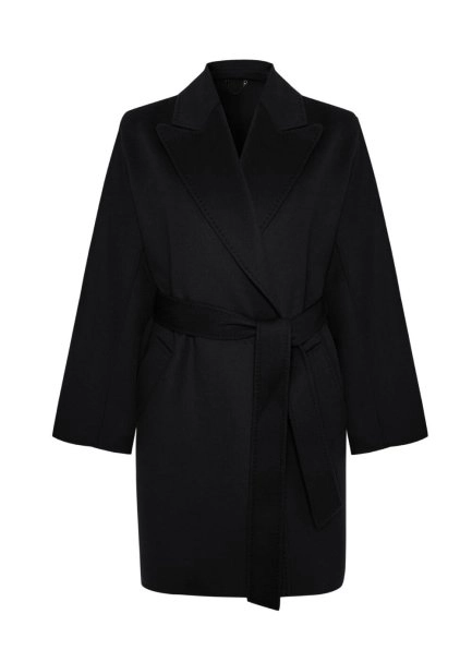 SELF BELTED WOOL COAT BLACK - 6