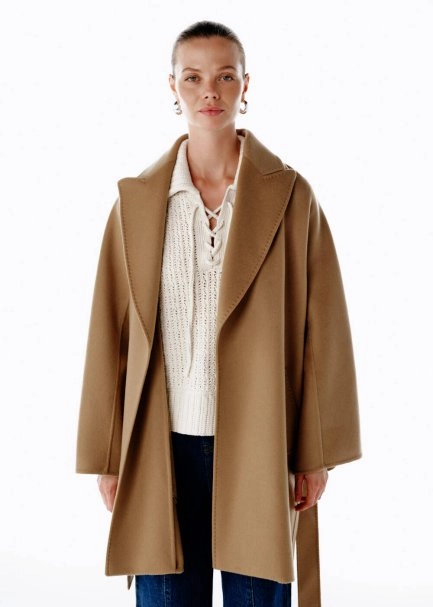 SELF BELTED WOOL COAT CAMEL - 1