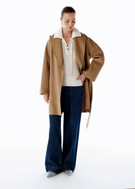 SELF BELTED WOOL COAT CAMEL - 3