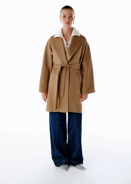 SELF BELTED WOOL COAT CAMEL - 2