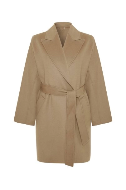 SELF BELTED WOOL COAT CAMEL - 6